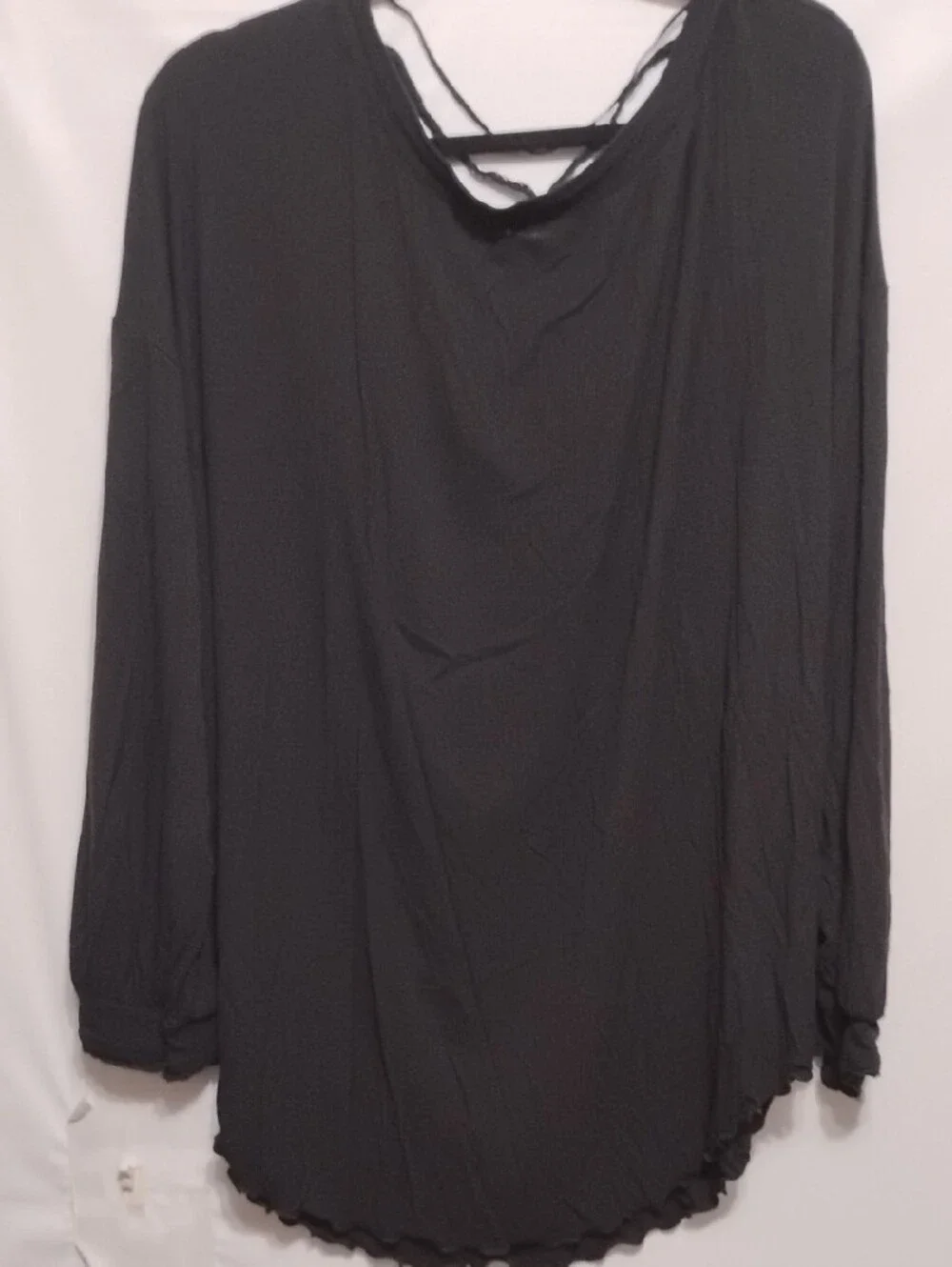 Free People Black Long Sleeve Draped V-Neck BohoTop